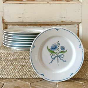 Fitz & Floyd, “Dijon” Pattern Salad Plates, Set/8,  
Blue Floral w/Ribbon, 7.5”